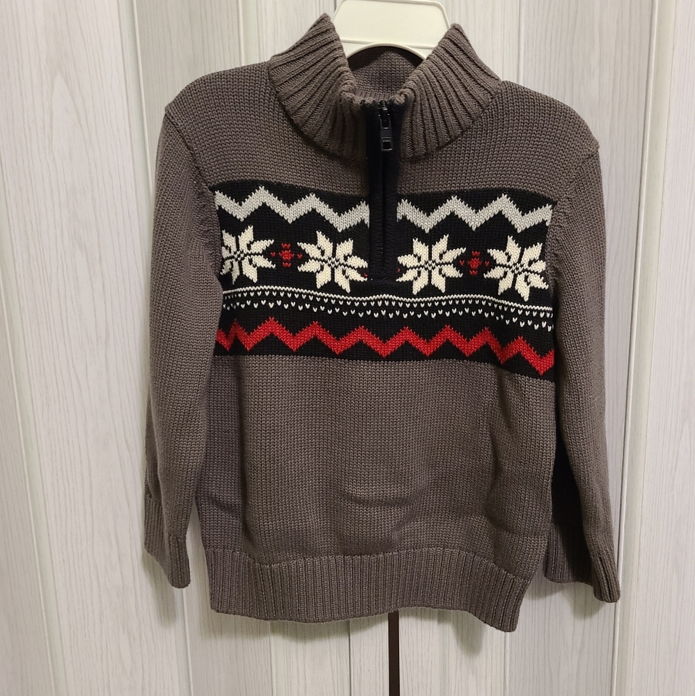 Toddler Boy's Gray snowflake sweater, 2T, 100% cotton. Top zip. Worn once